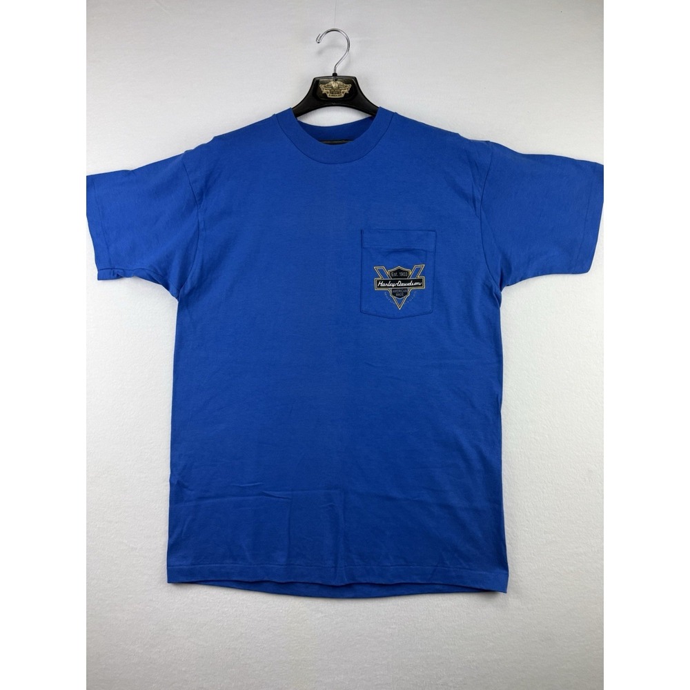 Harley‎ Davidson Pocket T Shirt XL Blue Tripp's Amarillo Texas Graphic USA